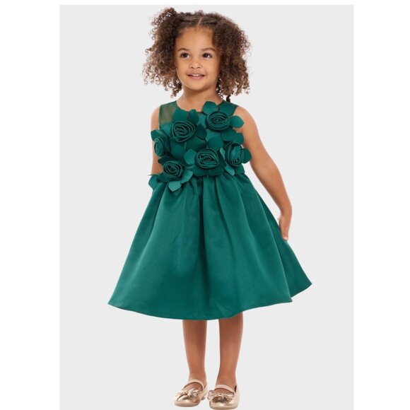 Bonnie Jean Girls Size 2T-6X Green Cascade Rosette Christmas Dress - Picture 4 of 5